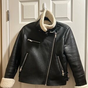 Blank NYC Black Leather Sherpa Jacket with Buckle Accents